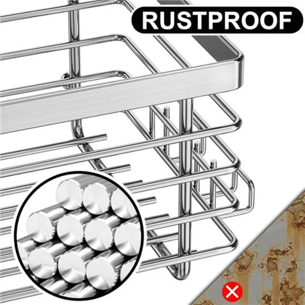 Silver Shower Organizer Shower Caddy Basket with Hooks Soap Dish Holder Shelf